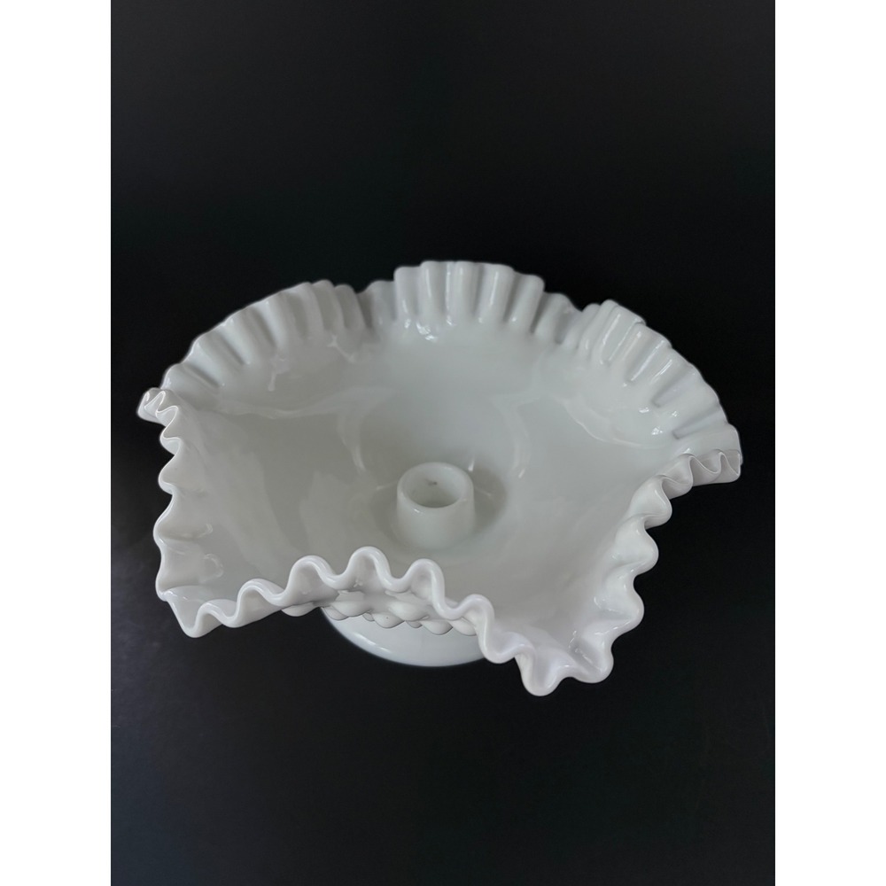 Fenton Hobnail | White Milk Glass | Ruffled Pedestal Candle Holder | Centerpiece - Picture 2 of 11